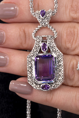 Bali Designs Sterling Silver & 18K Emerald-Cut Amethyst Pendant