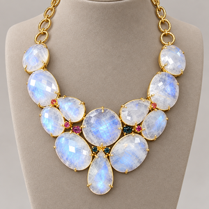 Rarities Sterling Silver Goldclad Round, Pear & Oval Moonstone Y-Drop Necklace