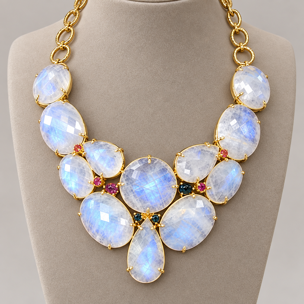 Rarities Sterling Silver Goldclad Round, Pear & Oval Moonstone Y-Drop Necklace