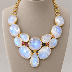 Rarities Sterling Silver Goldclad Round, Pear & Oval Moonstone Y-Drop Necklace
