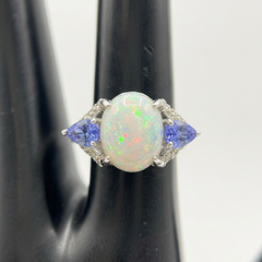 Paul Deasy Sterling Silver Oval Opal, Tanzanite & White Zircon Ring. Size 6