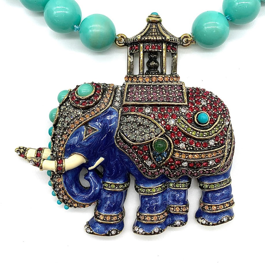 Heidi Daus "Parade" Beaded Crystal & Enamel Elephant Necklace, 18"