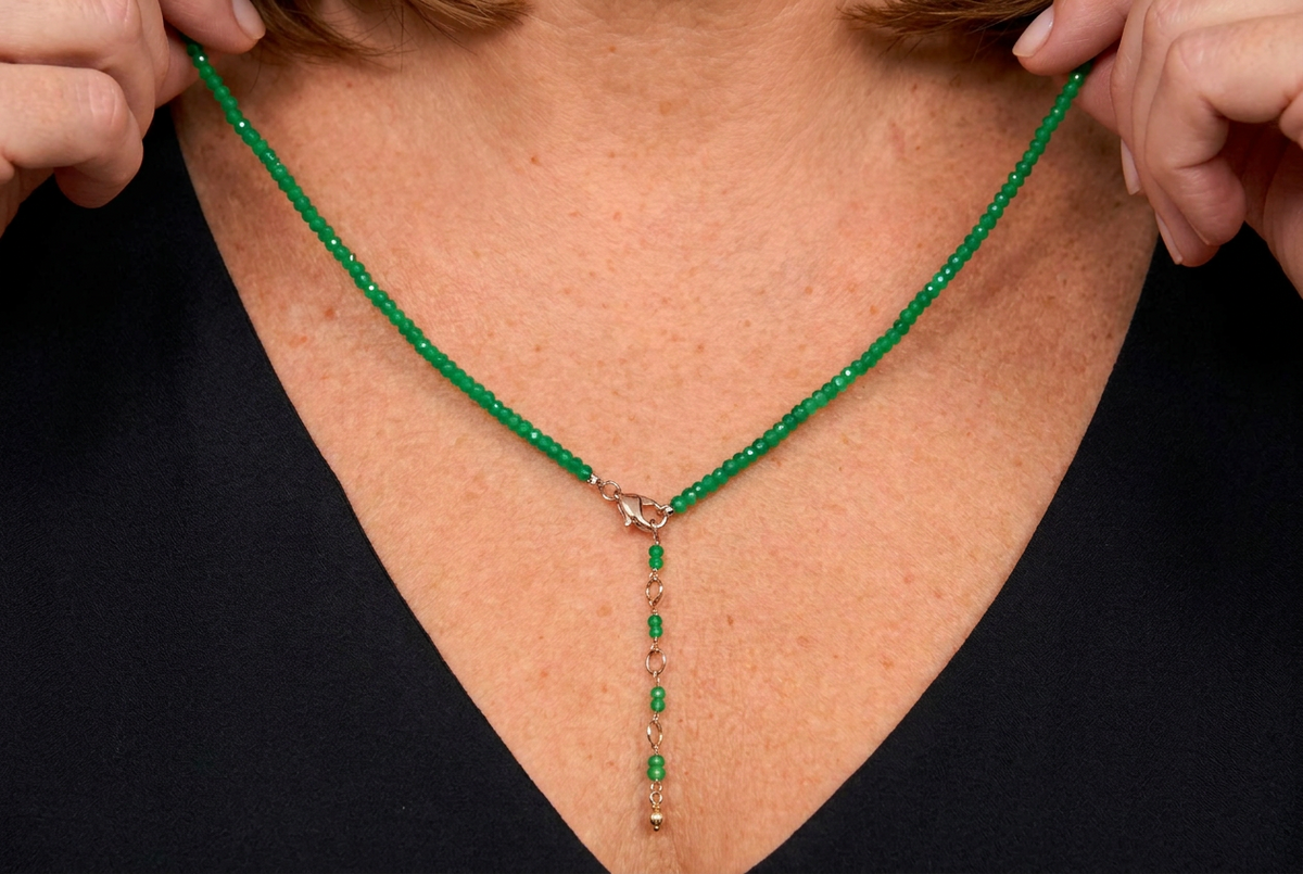 Colleen Lopez Sterling Silver Green Onyx Bead Necklace