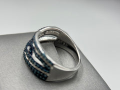 Colleen Lopez Sterling Silver Blue Diamond Cross-Over Ring Size 6 | Elegant Modern Design