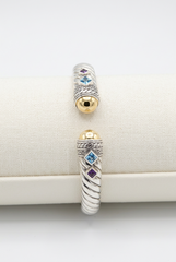 Bali Designs Steling silver & 18k Accents "Acintya" Blue Topaz & Amethyst Cuff Bracelet, 8"