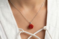 Jade of Yesteryear Sterling Silver Carved Red Jade Rose Pendant Necklace, 18"
