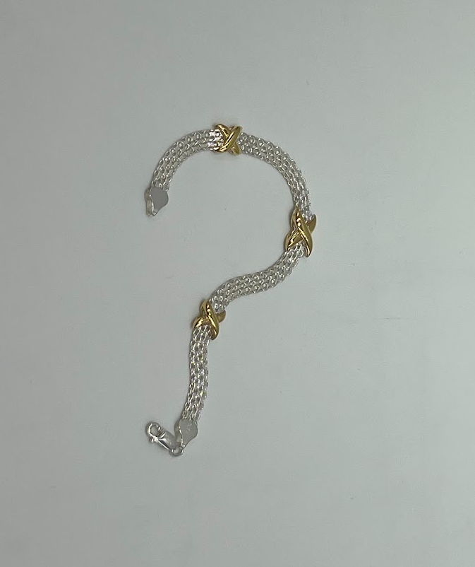 QVC Sterling Silver Two-tone "X" Mesh Bracelet, 8"