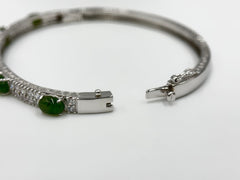 Jade of Yesteryear Sterling Silver Jade Oval Jade Bangle Bracelet, 7-3/4"