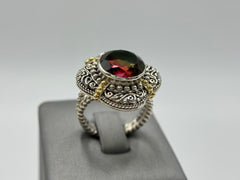 Bali Designs Sterling Silver &18K Gold Accents Round Watermelon Quartz Ring, Size 8