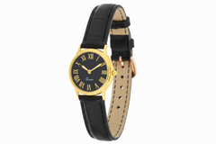 Vicence 14k Yellow Gold Round case Leather Strap Watch.