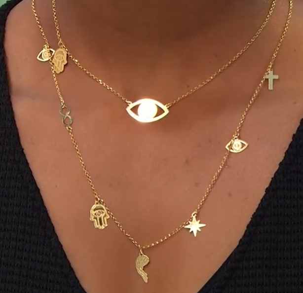Cristina Sabatini GoldTone Evil Eye 2Piece Chain Necklace Set