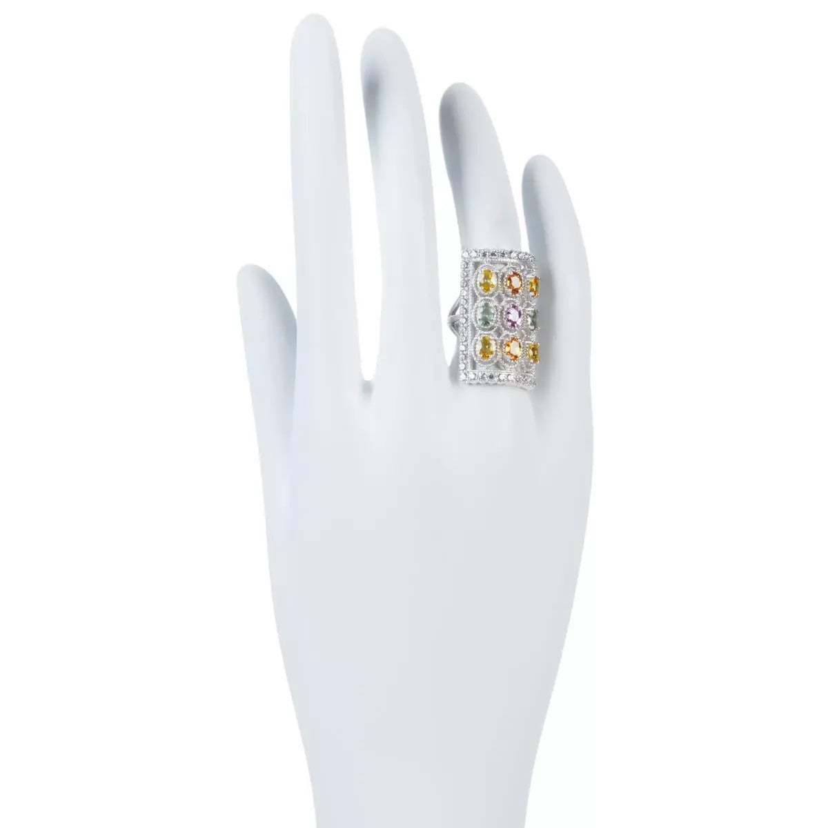 Colleen Lopez Sterling Silver Multi-Sapphire & White Zircon Ring Size 5