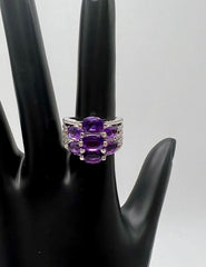Colleen Lopez Silver Oval Amethyst & White Zircon 7-Stone Ring. Size 8