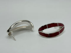 Jay King Sterling Silver Open Work Red Coral J-Hoop Earrings,