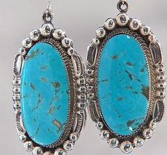 Chaco Canyon Sterling Silver Oval Kingman Turquoise  Drop Earrings
