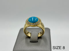 Colleen Lopez Turquoise Cabochon & White Topaz Halo Goldtone Ring, Size 8