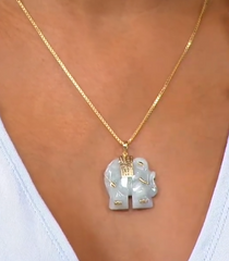Jade of Yesteryear Sterling Silver Goldclad Carved Jade Elephant Pendant Necklace, 18"