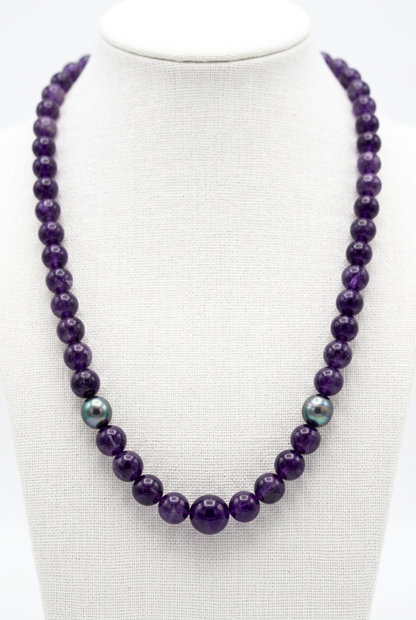 Jay King Sterling Silver Amethyst & South Sea Pearl Beaded Necklace