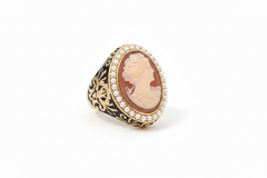 AMEDEO 25mm Handcarved Cornelian Cameo  Enamel Ring, Size 6
