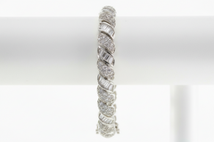 Absolute CZ Sterling Silver Round & Baguette San Marco Bracelet, 6-3/4"