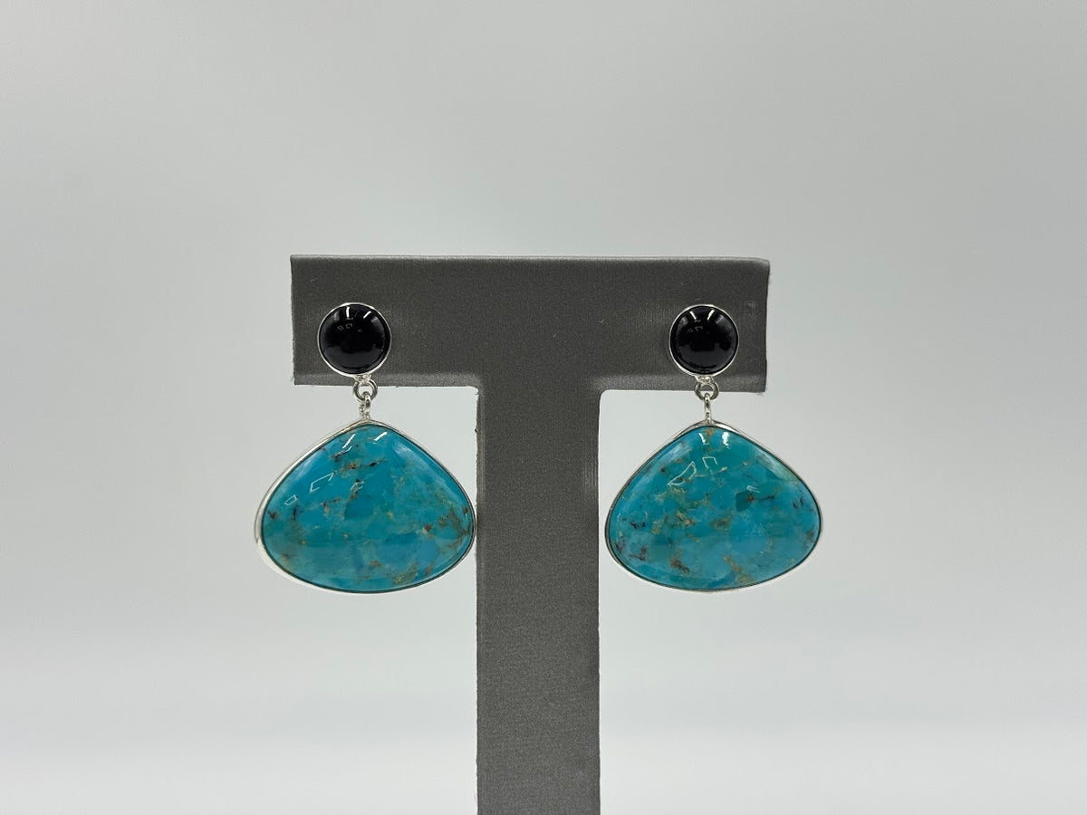 Jay King Sterling Silver Midnight Chalcedony & Turquoise Drop Earrings, 1"