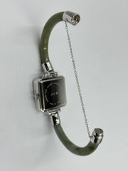 Jade of Yesteryear Silvertone Green Jade Bangle Watch,