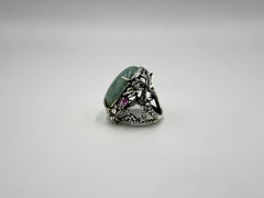 Jade of Yesteryear Sterling Silver Jade & Pink Corundum Ring, Size 7