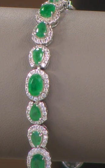 Colleen Lopez Emerald and White Zircon Sterling Silver Line Bracelet, 6-3/4"