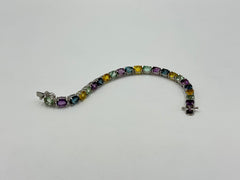 Absolute Sterling Silver Multicolor Gemstone Tennis Bracelet, 7"