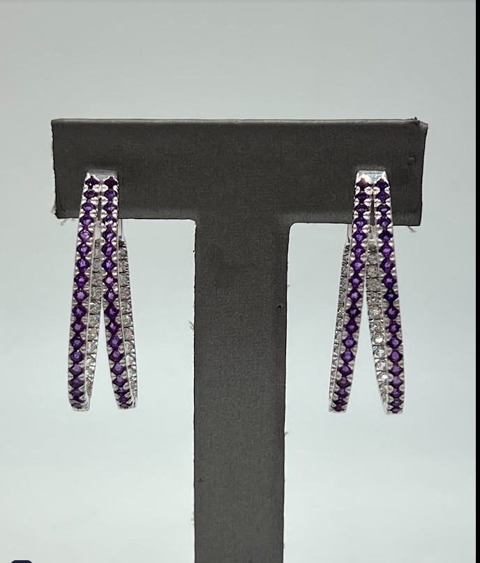 Colleen Lopez Sterling Silver Split Amethyst Hoop Earrings