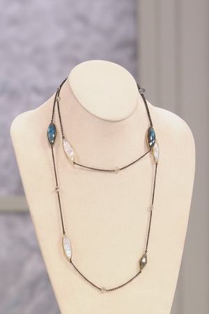Rarities Sterling Silver Goldclad Moonstone, Labradorite & White Topaz Necklace,  40-1/4"