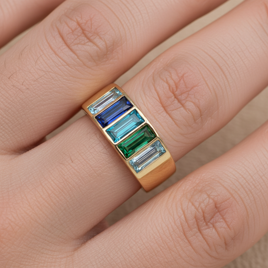 Heidi Daus Beautiful Baguette Multicolor Crystal Band Ring, Size 6