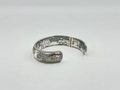 JAI Sterling Silver Paisley Carved & Venice Scenery Cuff Bracelet, 7-1/2" 81.5g