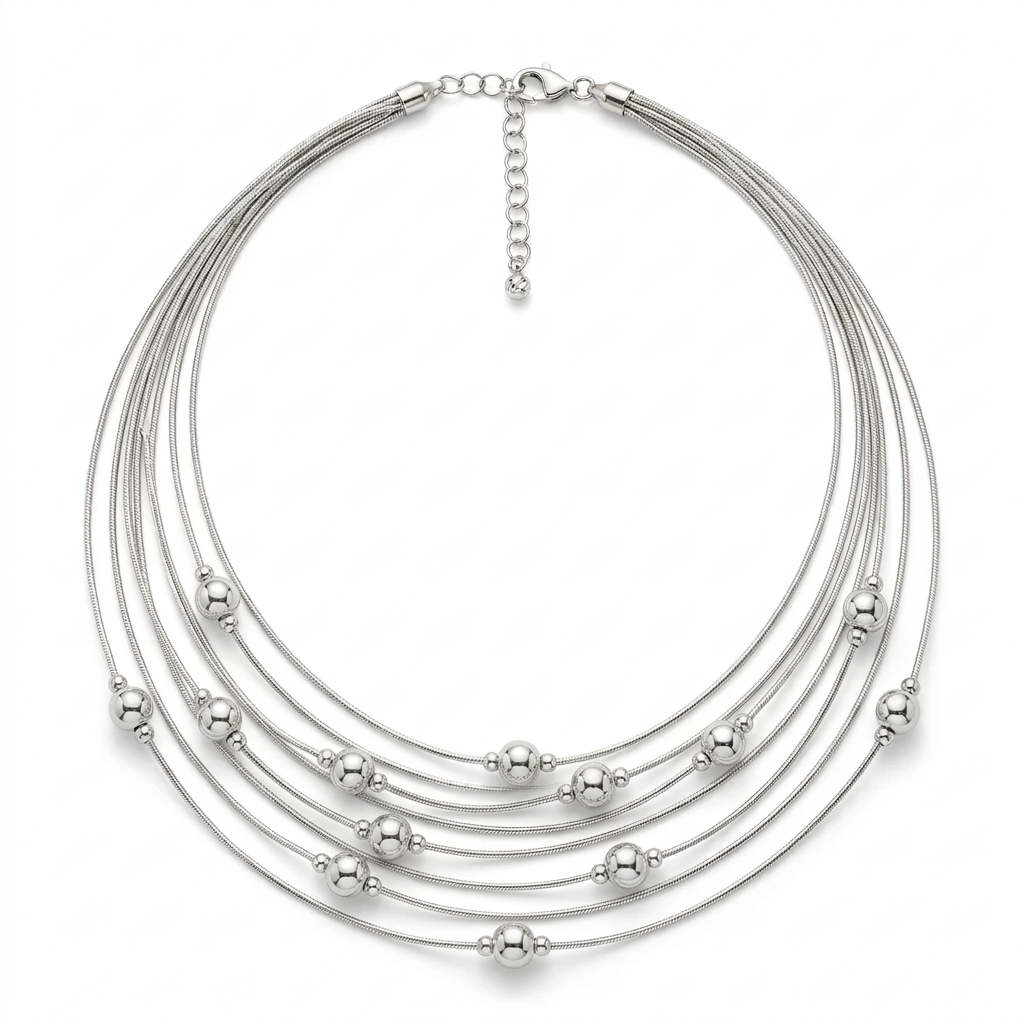 Bianca Milano Sterling Silver Multistrand Beaded Station Necklace