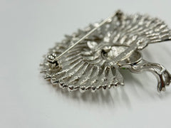 HSN Silvertone Multicolor Crystal Peacock Pin,