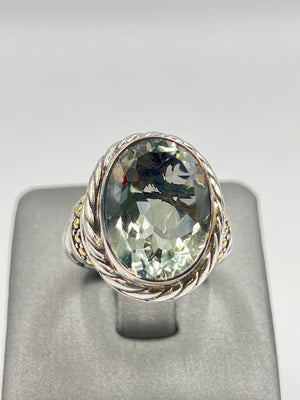 Bali RoManse Sterling Silver & 14k Accents Oval Prasiolite Twisted Cable Ring, size 8