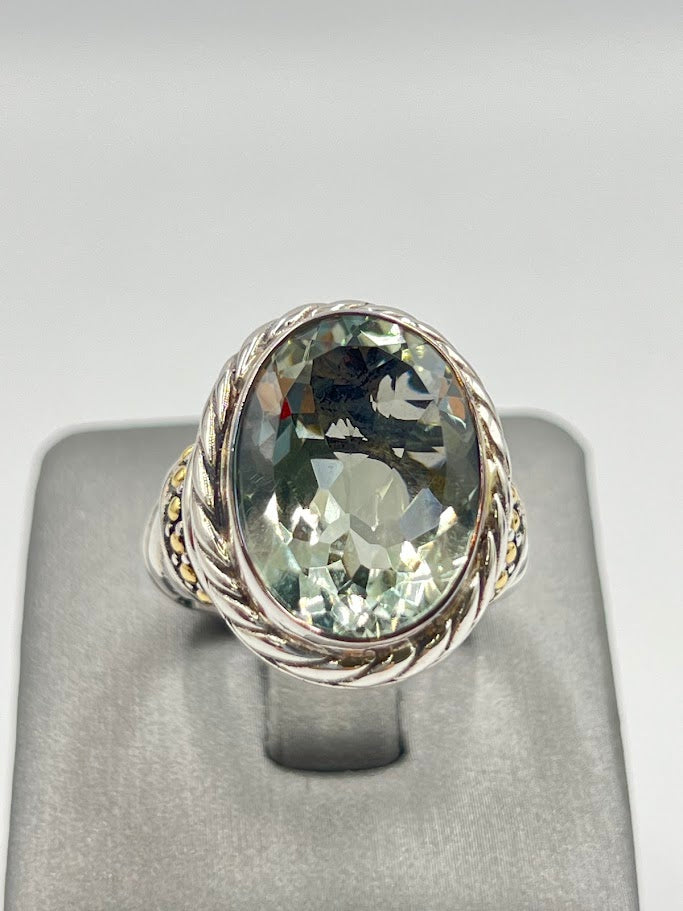 Bali RoManse Sterling Silver & 14k Accents Oval Prasiolite Twisted Cable Ring, size 8