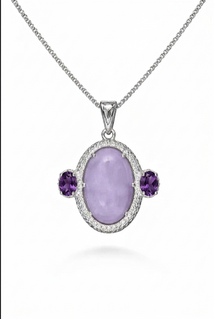 Jade of Yesteryear Sterling Silver  Lavender Jade & Amethyst Pendant Necklace, 18"
