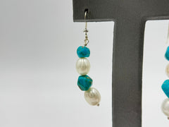 Jay King Sterling Silver Turquoise & Freshwater Pearl Beaded Drop Earrings 1”