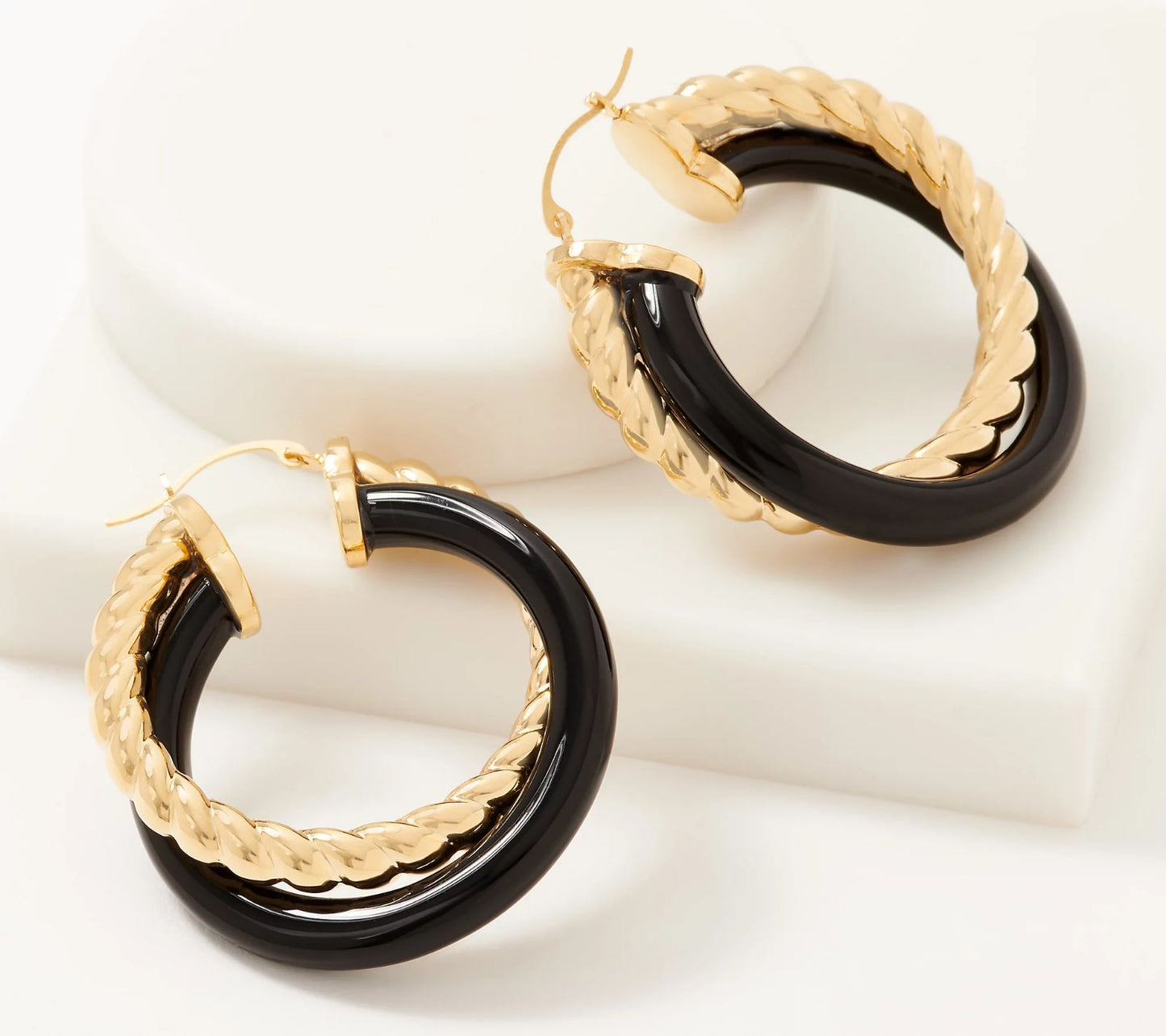 Adorna 14K Gold Electroform 1-1/2" Black Gemstone Twisted Hoop Earrings -  Qvc