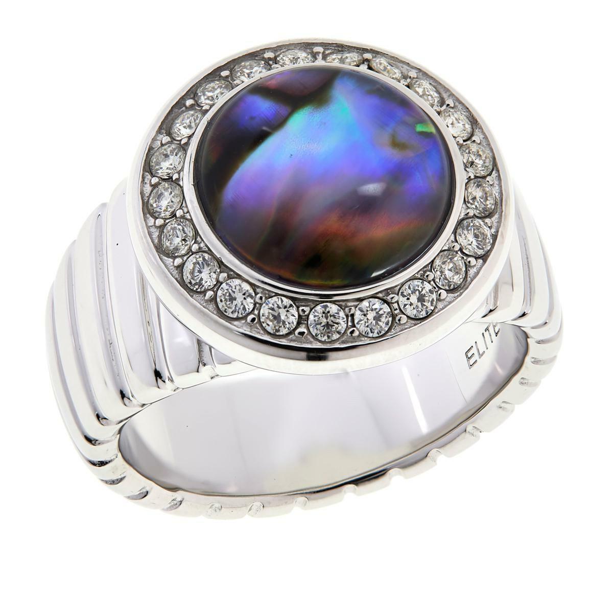 Colleen Lopez Labradorite Cabochon and White Topaz Ring, Size 5