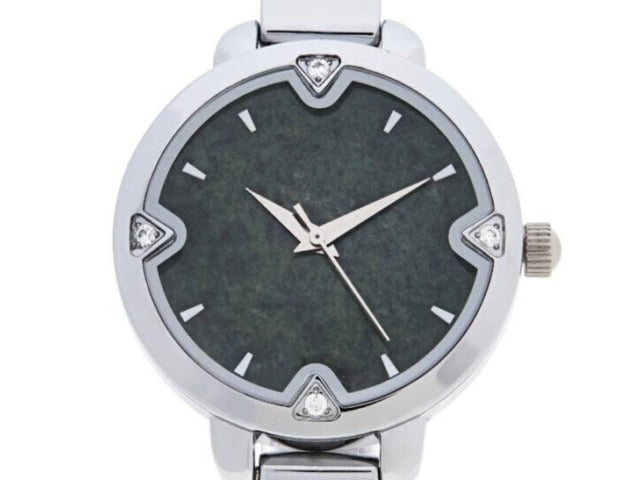 Jade of Yesteryear Silvertone Nephrite Jade Adjustable Bangle Watch 7  to 7-1/2