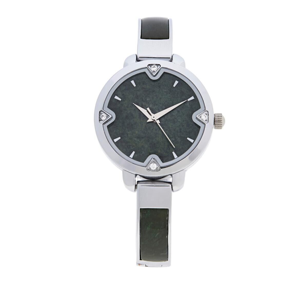 Jade of Yesteryear Silvertone Nephrite Jade Adjustable Bangle Watch 7  to 7-1/2