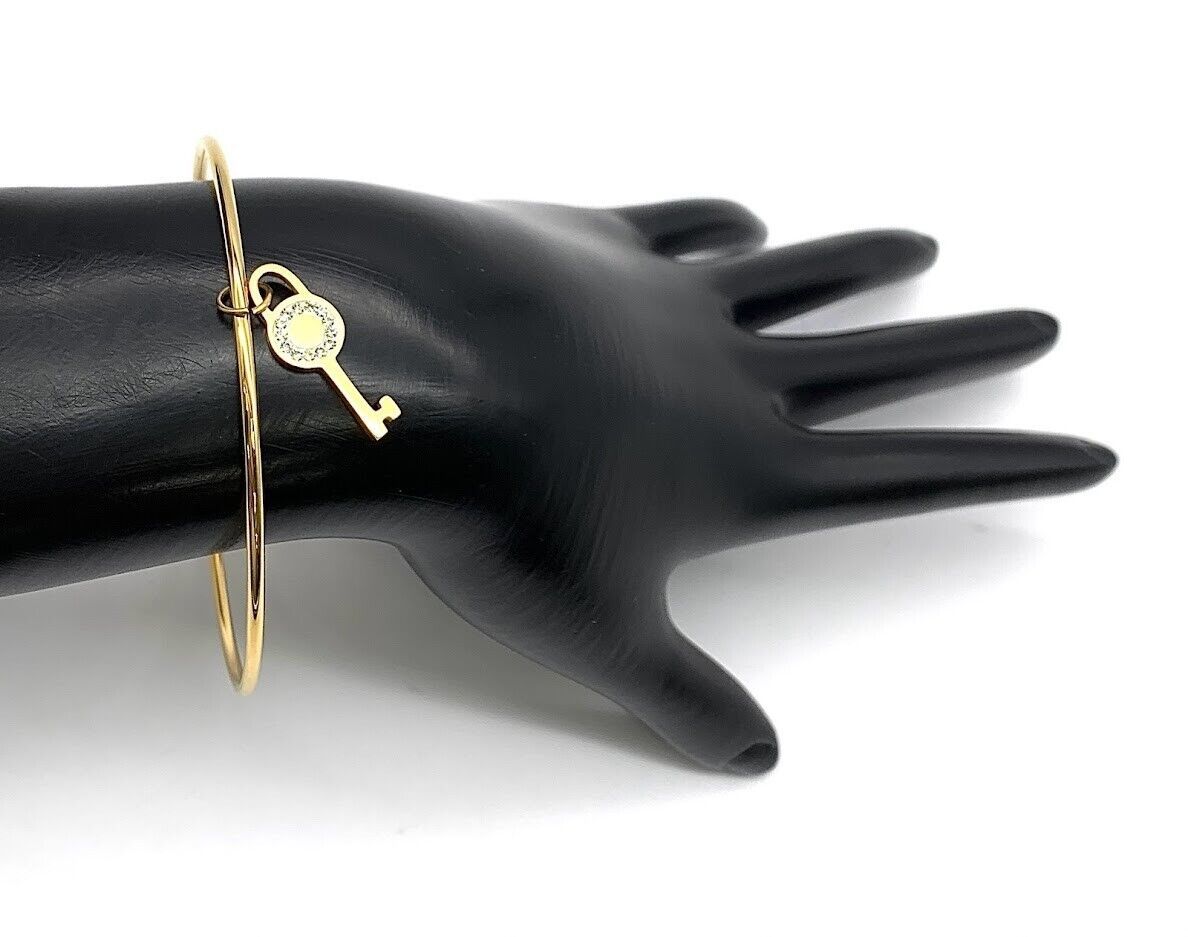 Colleen Lopez Stately Steel Goldtone CZ-Accented Key Charm Bracelet. 8" | Bracelet