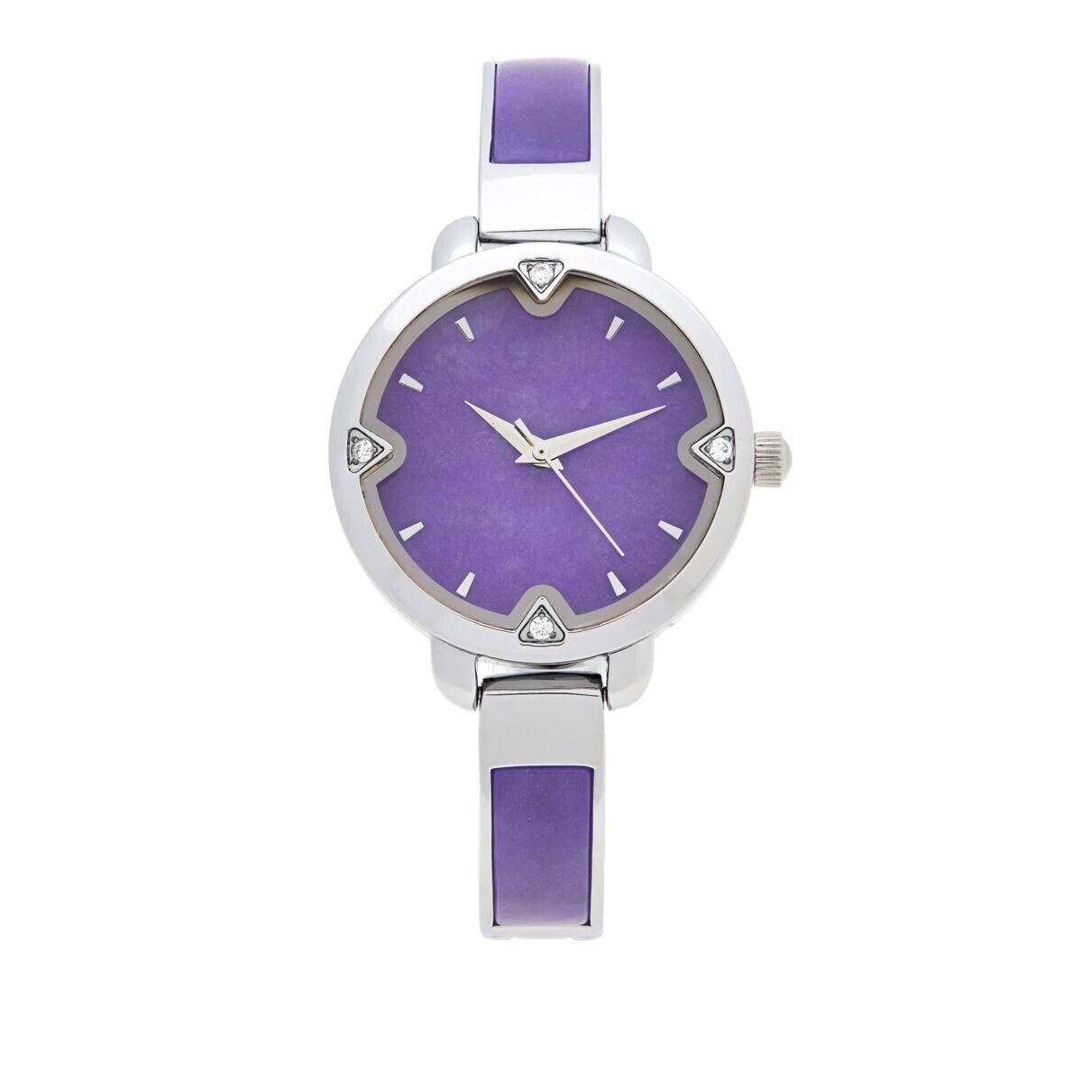 Jade of Yesteryear Silvertone Lavender Jade Adjustable Bangle Watch 7" to 7-1/2" | Wristwatches
