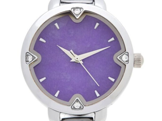 Jade of Yesteryear Silvertone Lavender Jade Adjustable Bangle Watch 7" to 7-1/2" | Wristwatches