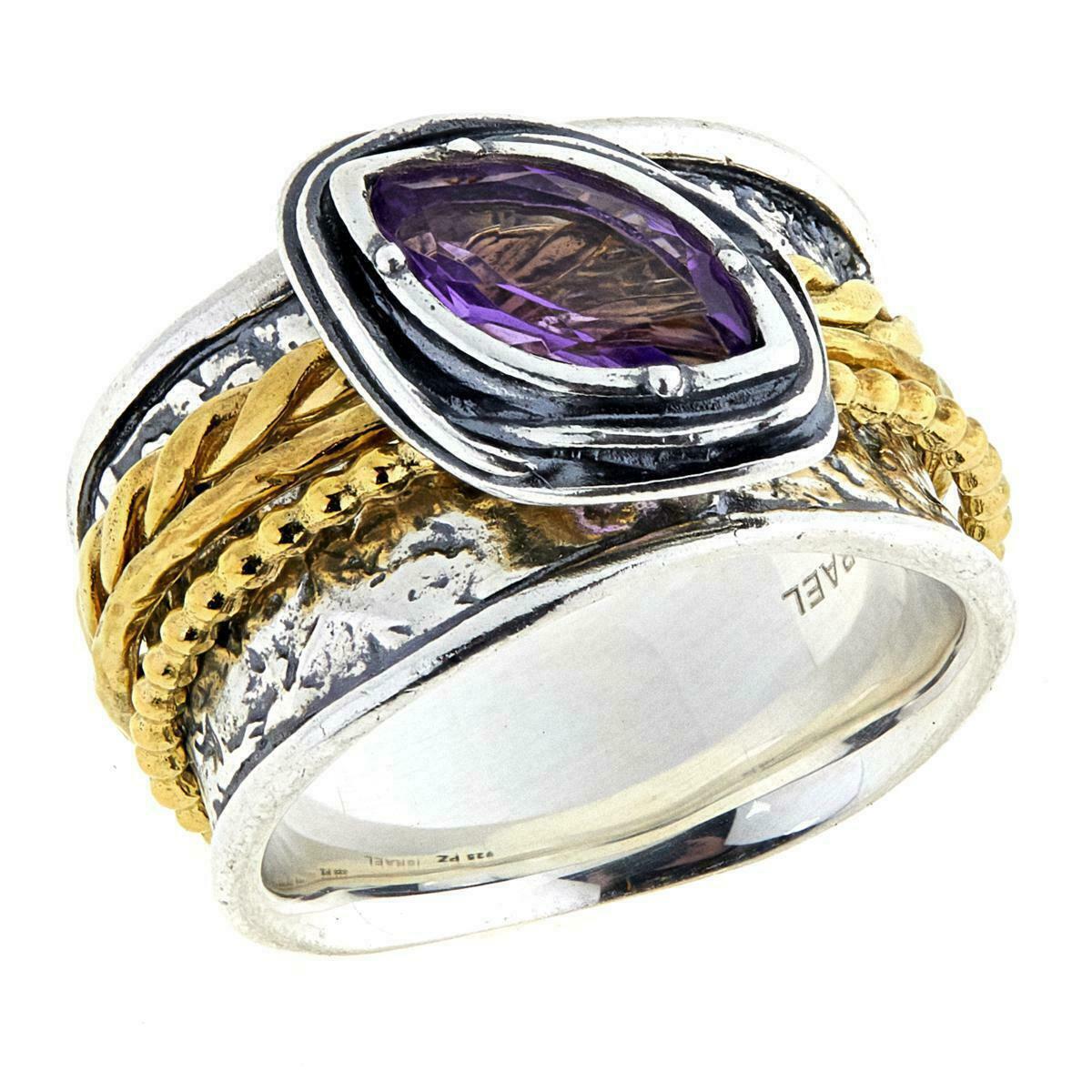 Lipaz 0.9Ct Amethyst 2-Tone Hammered Sterling Silver Spinner Ring Size 8 Hsn