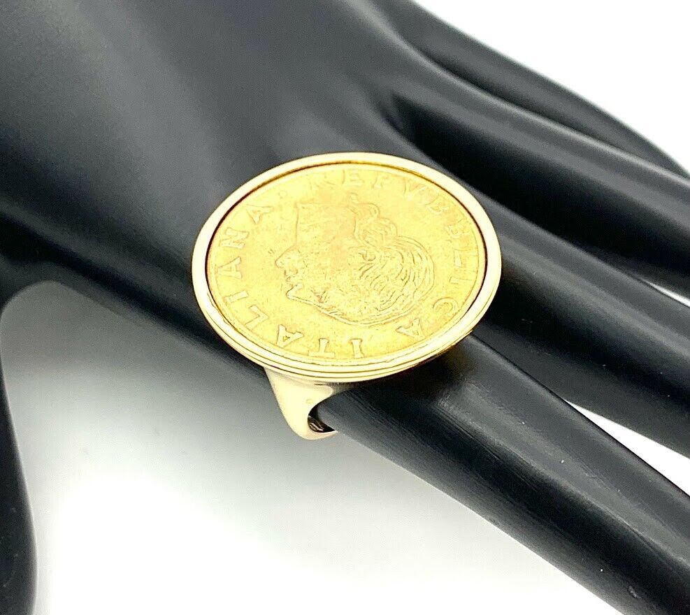 Bellezza Bronze 200 Lira Coin Bold High-Polished Ring. Size 5
