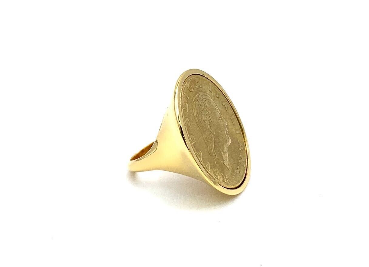 Bellezza Bronze 200 Lira Coin Bold High-Polished Ring. Size 5