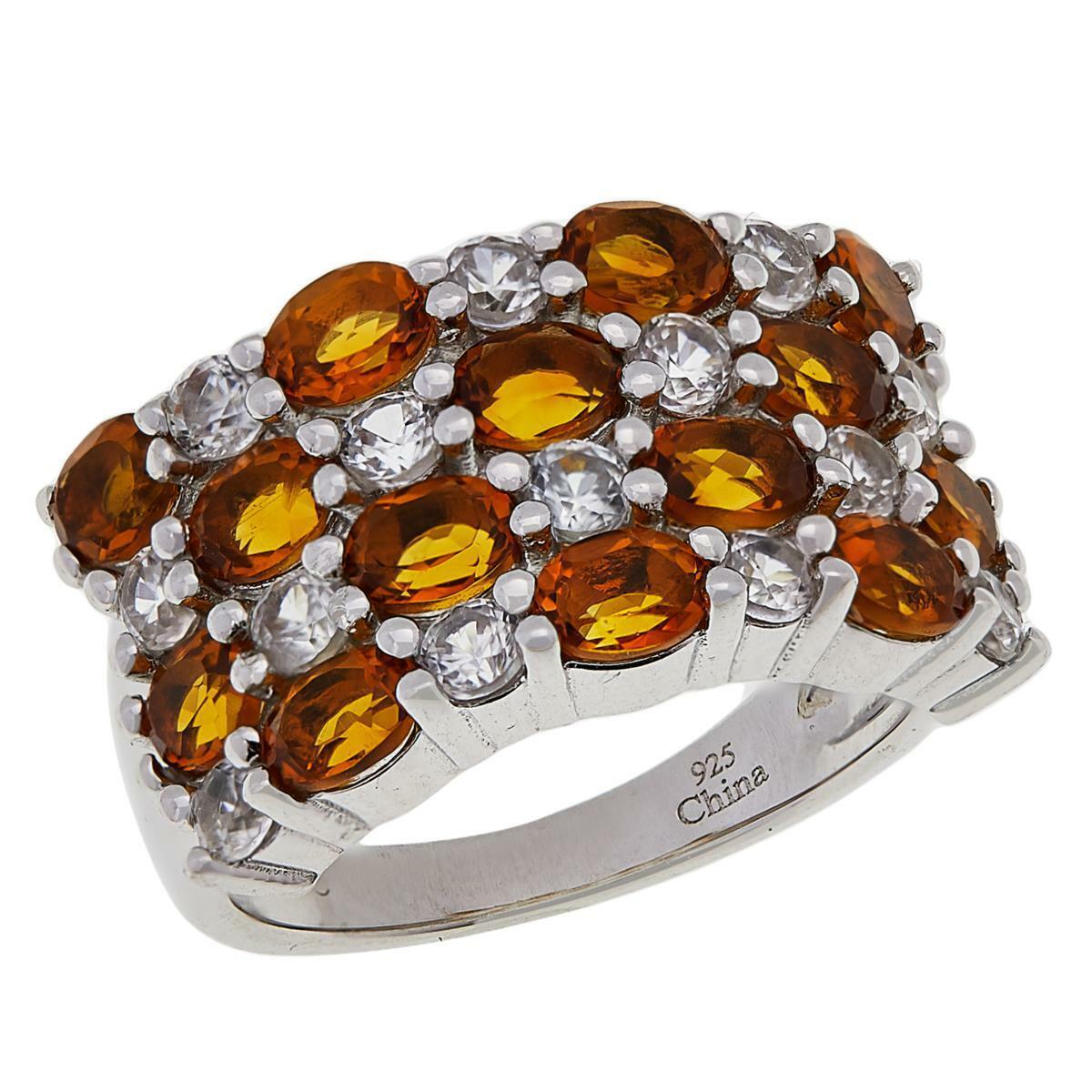 Colleen Lopez Citrine and White Zircon 4 Row Band Ring, Size 7